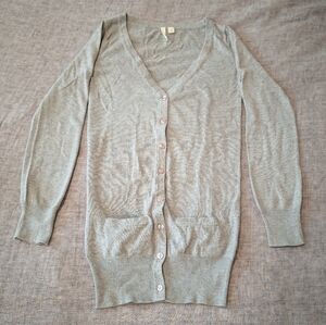 Frenchi Longline V-Neck Button-Up Cardigan Light Gray Size S